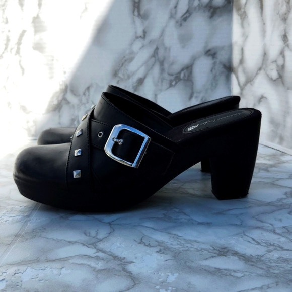 VTG American Eagle Studded Chunky Heeled Slip-on Moto Platform Mules Clogs (7.5) - Picture 11 of 12